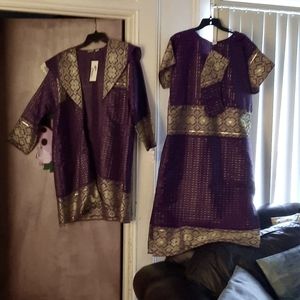 African style 3 piece attire. Purple and Gold thread.